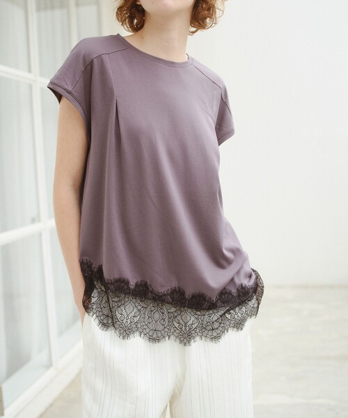 BIANCA(ビアンカ)の「【接触冷感】スムースポンチレースコンビカットソー(Tシャツ/カットソー・レディース・チャコールグレー/ホワイト/ブラウン/ブラック・38)」の8枚目の写真
