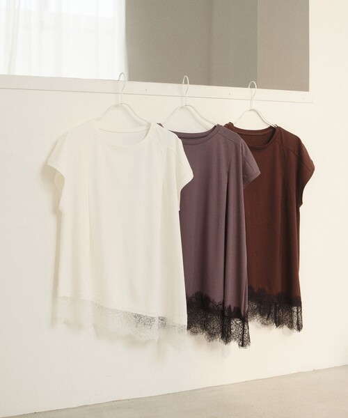 BIANCA(ビアンカ)の「【接触冷感】スムースポンチレースコンビカットソー(Tシャツ/カットソー・レディース・チャコールグレー/ホワイト/ブラウン/ブラック・38)」の11枚目の写真