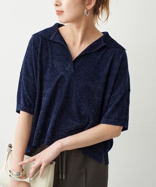 Spick & Span(スピックアンドスパン)の「R/NYモールヤーンポロシャツニット(ニット/セーター・レディース・ネイビー/カーキ・FREE)」の2枚目の写真