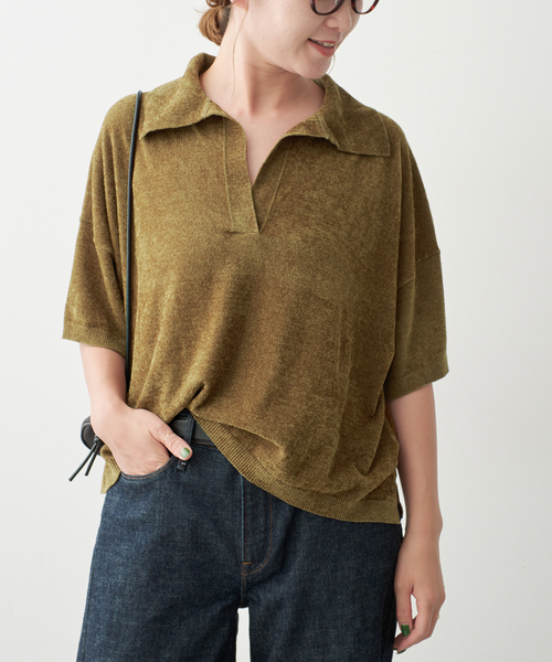Spick & Span(スピックアンドスパン)の「R/NYモールヤーンポロシャツニット(ニット/セーター・レディース・ネイビー/カーキ・FREE)」の5枚目の写真