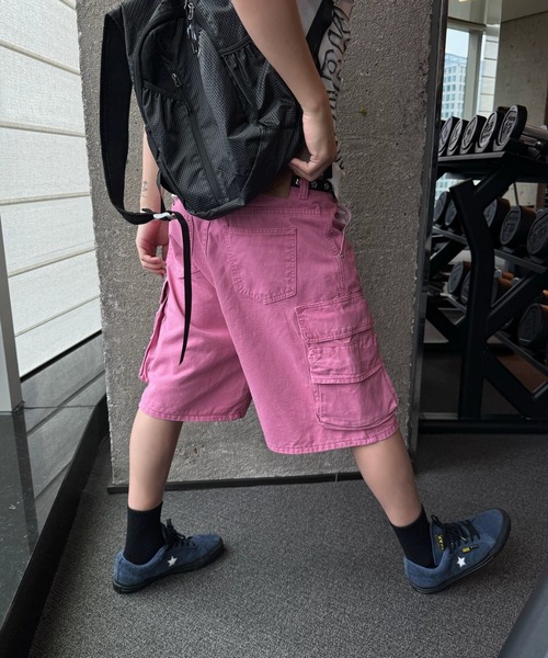 FreeZone(フリーゾーン)の「ヴィンテージライクウォッシュカーゴハーフパンツ(カーゴパンツ・メンズ・ブルー/ピンク・M/S/L)」の14枚目の写真