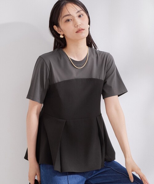 OPAQUE.CLIP(オペークドットクリップ)の「ビスチェドッキングカットソー【洗濯機OK】(Tシャツ/カットソー・レディース・ナチュラル/ブラウン系その他/ブラック・40/38/42)」の4枚目の写真