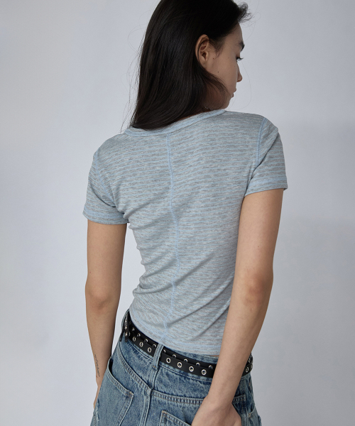 RENSE（レンセ）の「Slim Fit Striped Tee Melange Gray（Tシャツ/カットソー・レディース・その他・OS）」の2枚目の写真