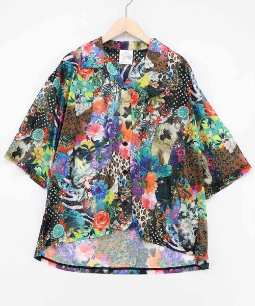 ScoLar(スカラー)の「ScoLar(スカラー) ポスターコラージュ柄or花ネコ柄シャツ(シャツ/ブラウス・レディース・ブラック/アイボリー・MEDIUM)」の16枚目の写真