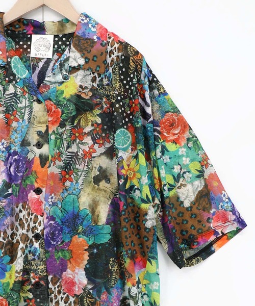 ScoLar(スカラー)の「ScoLar(スカラー) ポスターコラージュ柄or花ネコ柄シャツ(シャツ/ブラウス・レディース・ブラック/アイボリー・MEDIUM)」の19枚目の写真
