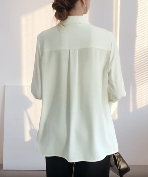 MILAE(ミレ)の「リボンタイ長袖ブラウス(シャツ/ブラウス・レディース・ホワイト/ブルー・L/M/S)」の7枚目の写真