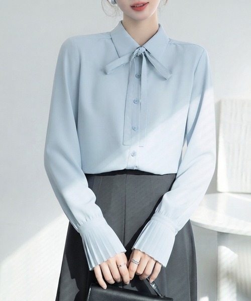 MILAE(ミレ)の「リボンタイ長袖ブラウス(シャツ/ブラウス・レディース・ホワイト/ブルー・L/M/S)」の9枚目の写真
