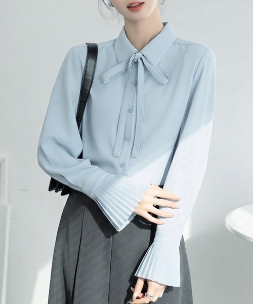 MILAE(ミレ)の「リボンタイ長袖ブラウス(シャツ/ブラウス・レディース・ホワイト/ブルー・L/M/S)」の10枚目の写真