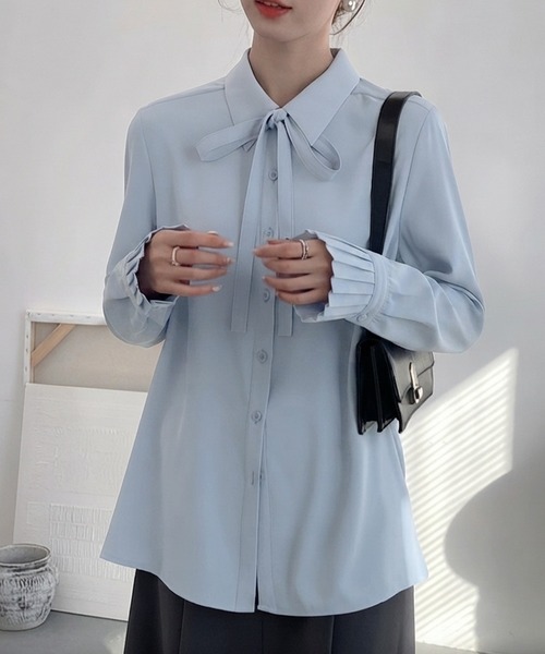 MILAE(ミレ)の「リボンタイ長袖ブラウス(シャツ/ブラウス・レディース・ホワイト/ブルー・L/M/S)」の11枚目の写真