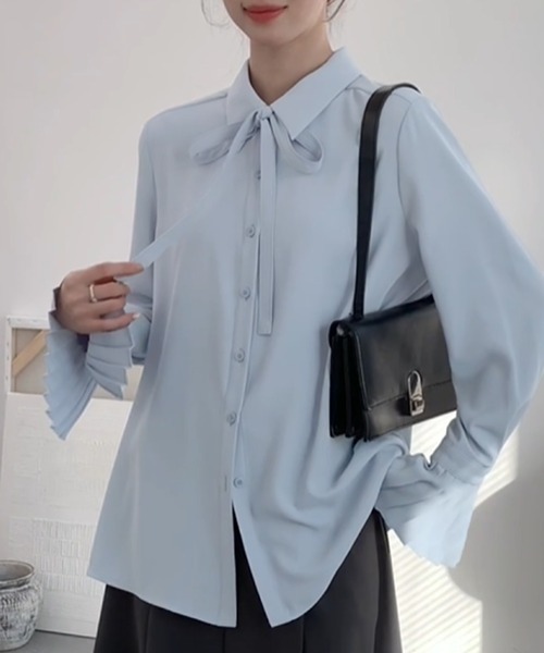 MILAE(ミレ)の「リボンタイ長袖ブラウス(シャツ/ブラウス・レディース・ホワイト/ブルー・L/M/S)」の12枚目の写真