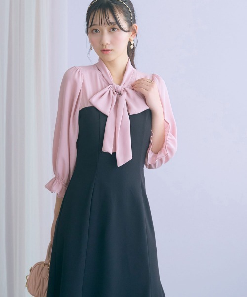marun(マルン)の「<大きいサイズ>リボンタイブラウスドッキングマーメイドワンピース marun(ワンピース・レディース・モカ/ブラック・L/LL/5L/4L/3L)」の1枚目の写真
