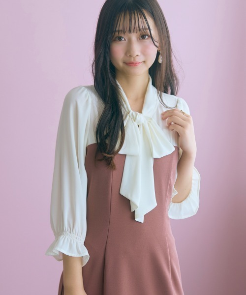 marun(マルン)の「<大きいサイズ>リボンタイブラウスドッキングマーメイドワンピース marun(ワンピース・レディース・モカ/ブラック・L/LL/5L/4L/3L)」の12枚目の写真