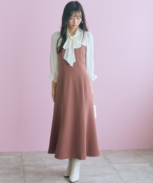 marun(マルン)の「<大きいサイズ>リボンタイブラウスドッキングマーメイドワンピース marun(ワンピース・レディース・モカ/ブラック・L/LL/5L/4L/3L)」の5枚目の写真