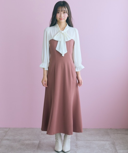 marun(マルン)の「<大きいサイズ>リボンタイブラウスドッキングマーメイドワンピース marun(ワンピース・レディース・モカ/ブラック・L/LL/5L/4L/3L)」の6枚目の写真