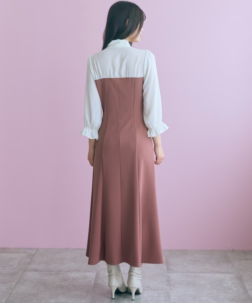 marun(マルン)の「<大きいサイズ>リボンタイブラウスドッキングマーメイドワンピース marun(ワンピース・レディース・モカ/ブラック・L/LL/5L/4L/3L)」の8枚目の写真