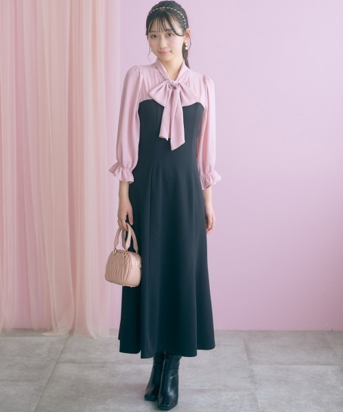 marun(マルン)の「<大きいサイズ>リボンタイブラウスドッキングマーメイドワンピース marun(ワンピース・レディース・モカ/ブラック・L/LL/5L/4L/3L)」の9枚目の写真