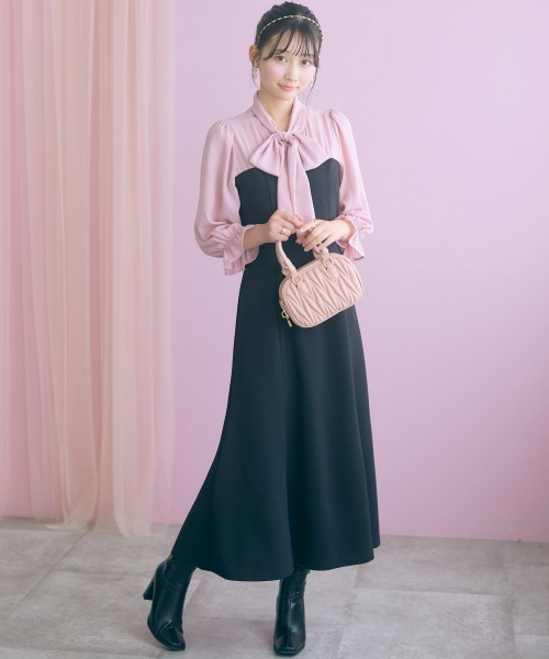 marun(マルン)の「<大きいサイズ>リボンタイブラウスドッキングマーメイドワンピース marun(ワンピース・レディース・モカ/ブラック・L/LL/5L/4L/3L)」の3枚目の写真