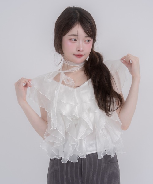 mellowneon(メロウネオン)の「オーガンジーフリルブラウスチョーカーセット(シャツ/ブラウス・レディース・ブルー系その他/レモンイエロー/ホワイト・FREE)」の12枚目の写真