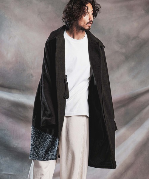 ANGENEHM（アンゲネーム）の「mj11786-Wool Sliver × Shaggy Panel Soutien Collar Coat ステンカラーコート(AG07-013acg)（ステンカラーコート・メンズ・ブラウン/チャコール/ブラック・S/M/L）」の5枚目の写真