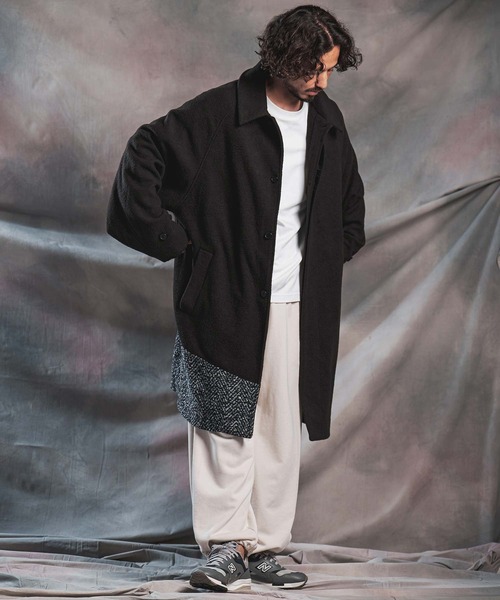 ANGENEHM（アンゲネーム）の「mj11786-Wool Sliver × Shaggy Panel Soutien Collar Coat ステンカラーコート(AG07-013acg)（ステンカラーコート・メンズ・ブラウン/チャコール/ブラック・S/M/L）」の8枚目の写真
