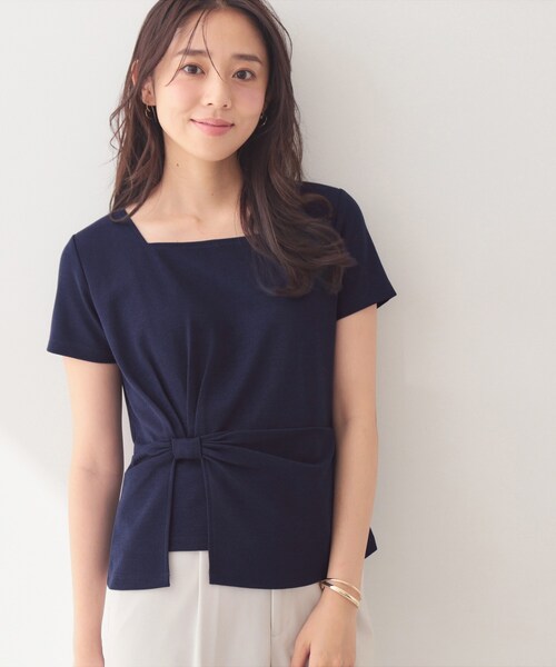 index(インデックス)の「【接触冷感/UVケア】スクエアネックリボントップス《洗濯機OK》(Tシャツ/カットソー・レディース・ネイビー系5/サックスブルー系5/ベージュ系その他2/オフホワイト・36/38/40/42)」の3枚目の写真