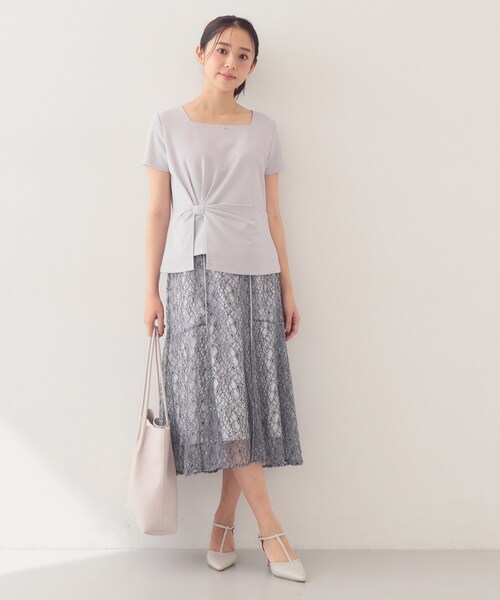 index(インデックス)の「【接触冷感/UVケア】スクエアネックリボントップス《洗濯機OK》(Tシャツ/カットソー・レディース・ネイビー系5/サックスブルー系5/ベージュ系その他2/オフホワイト・36/38/40/42)」の5枚目の写真