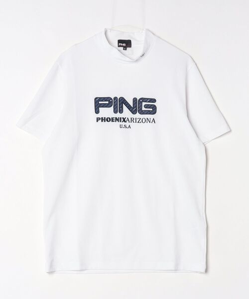 PING（ピン）の「ピン PING アップリケ半袖ハイネックシャツ（Tシャツ/カットソー・メンズ・ホワイト/ベージュ・M/3L/L/LL）」の2枚目の写真
