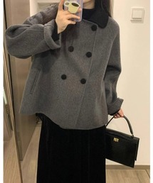 配色襟 ダブルブレストショートコート