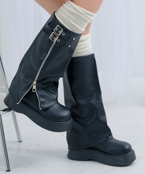 Diable baiser(ディアブルベーゼ)の「厚底ジップカバーロングブーツ(ブーツ・レディース・ブラック・24cm/23cm)」の1枚目の写真