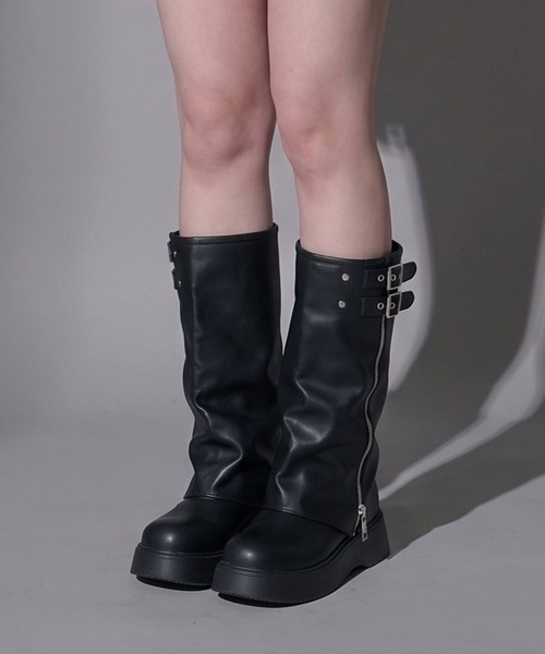 Diable baiser(ディアブルベーゼ)の「厚底ジップカバーロングブーツ(ブーツ・レディース・ブラック・24cm/23cm)」の15枚目の写真