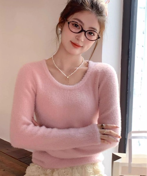 kirakiraShop(キラキラショップ)の「シャギー ラウンドネック タイト ニット トップス(ニット/セーター・レディース・ブラック/ピンク/アイボリー・FREE)」の16枚目の写真
