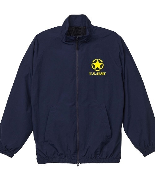 Ol' Basics(オールベーシックス)の「Ol' Basics(オール・ベーシックス) セットアップ対応 トラックジャケット U.S.ARMY ロゴプリント コットンライクナイロン 裏メッシュ トレーニングジャケット ナイロンジャケット ウインドブレーカー ライトアウター アメカジ ミリタリー メンズ レディース ユニセックス(ナイロンジャケット・メンズ・ネイビー/ブラック・L/XL/S/M)」の2枚目の写真