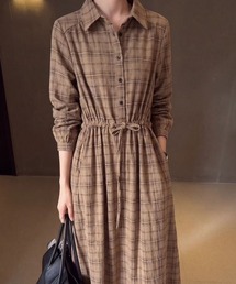 コーデュロイチェックシャツワンピース