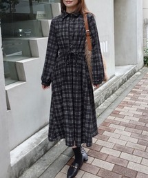 コーデュロイチェックシャツワンピース