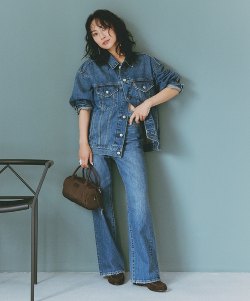 OUTDOOR PRODUCTS(アウトドアプロダクツ)の「Cozue Ninomiya ex ULT DENIM TRUCKER PANTS(デニムパンツ・レディース・ブルー・34/36/38/40)」の1枚目の写真