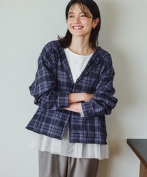 チェックスカラップフードシャツ