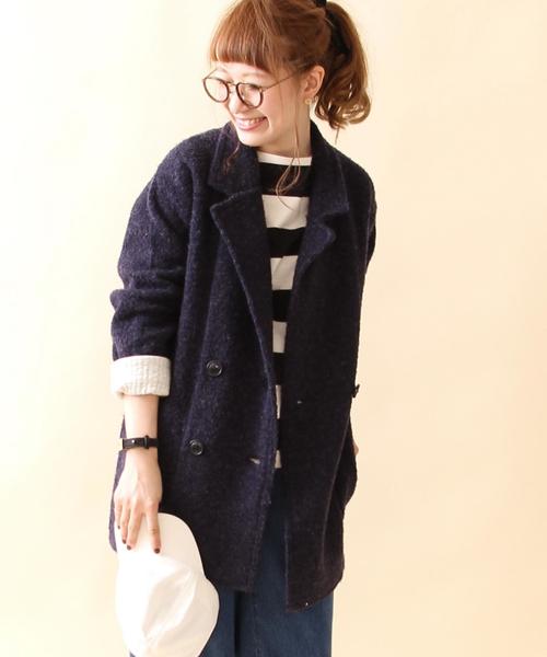 coen（コーエン）の「ループセッケツニットアウター（ピーコート・レディース・ダークグレー/ネイビー・FREE）」の2枚目の写真