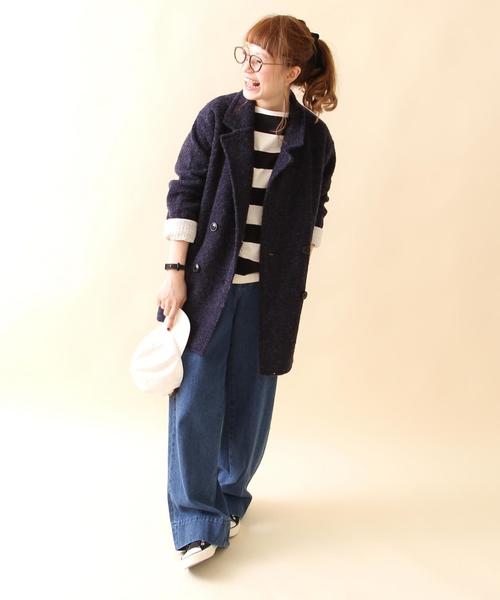 coen（コーエン）の「ループセッケツニットアウター（ピーコート・レディース・ダークグレー/ネイビー・FREE）」の4枚目の写真