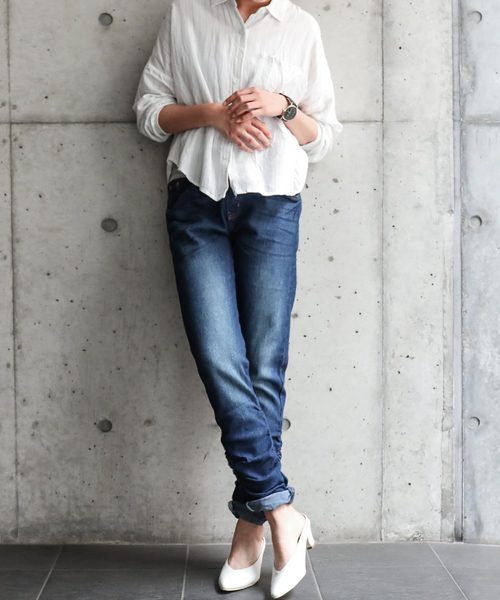 Fashion Letter（ファッションレター）の「ウエストゴム美脚デニムパンツ（大きいサイズ）（デニムパンツ・レディース・ネイビー/ブルー・M/LL/L/3L/4L）」の22枚目の写真