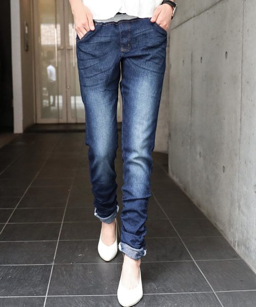 Fashion Letter（ファッションレター）の「ウエストゴム美脚デニムパンツ（大きいサイズ）（デニムパンツ・レディース・ネイビー/ブルー・M/LL/L/3L/4L）」の21枚目の写真