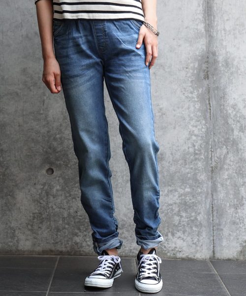 Fashion Letter（ファッションレター）の「ウエストゴム美脚デニムパンツ（大きいサイズ）（デニムパンツ・レディース・ネイビー/ブルー・M/LL/L/3L/4L）」の18枚目の写真