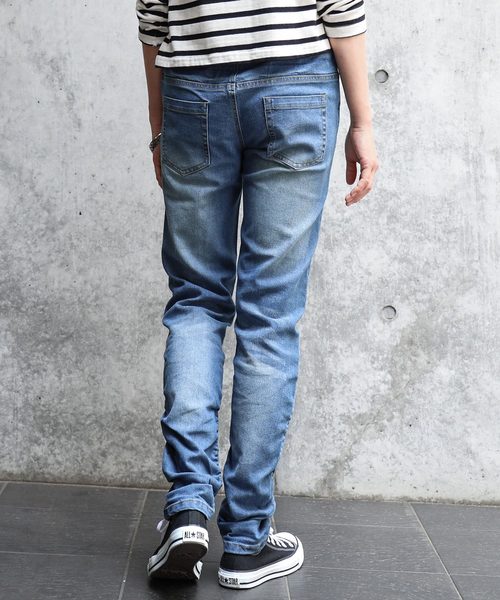 Fashion Letter（ファッションレター）の「ウエストゴム美脚デニムパンツ（大きいサイズ）（デニムパンツ・レディース・ネイビー/ブルー・M/LL/L/3L/4L）」の17枚目の写真