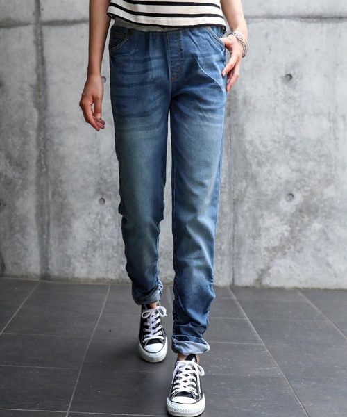 Fashion Letter（ファッションレター）の「ウエストゴム美脚デニムパンツ（大きいサイズ）（デニムパンツ・レディース・ネイビー/ブルー・M/LL/L/3L/4L）」の15枚目の写真