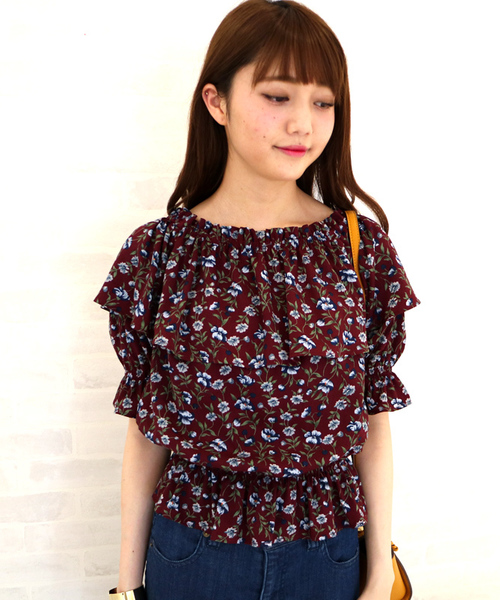 N.（N. Natural Beauty Basic）（エヌエヌナチュラルビューティーベーシック）の「◆フラワーオフショルブラウス（シャツ/ブラウス・レディース・ブラック系その他/ワイン/ベージュ系その他・MEDIUM）」の3枚目の写真