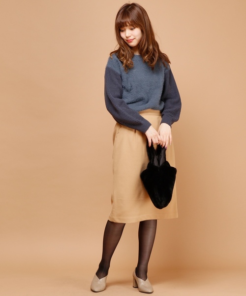 natural couture（ナチュラルクチュール）の「スカラップポケットゆるタイト（スカート・レディース・ブラック/オフホワイト/キャメル/グレー/ブラック系その他/グリーン・FREE）」の12枚目の写真