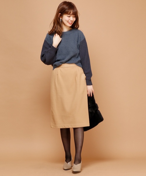 natural couture（ナチュラルクチュール）の「スカラップポケットゆるタイト（スカート・レディース・ブラック/オフホワイト/キャメル/グレー/ブラック系その他/グリーン・FREE）」の13枚目の写真