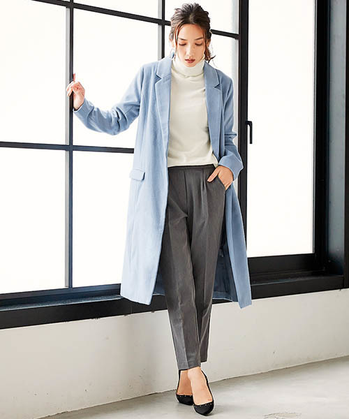 Pierrot（ピエロ）の「ウールタッチロング チェスターコート（ダウンジャケット/コート・レディース・オフホワイト/ブラック/グレー/キャメル/ラベンダー/チェック/ブルー系その他/ライトベージュ・L/M）」の5枚目の写真