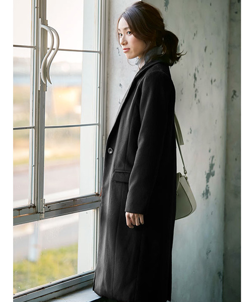 Pierrot（ピエロ）の「ウールタッチロング チェスターコート（ダウンジャケット/コート・レディース・オフホワイト/ブラック/グレー/キャメル/ラベンダー/チェック/ブルー系その他/ライトベージュ・L/M）」の9枚目の写真