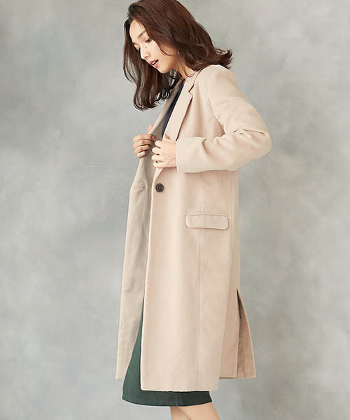 Pierrot（ピエロ）の「ウールタッチロング チェスターコート（ダウンジャケット/コート・レディース・オフホワイト/ブラック/グレー/キャメル/ラベンダー/チェック/ブルー系その他/ライトベージュ・L/M）」の10枚目の写真