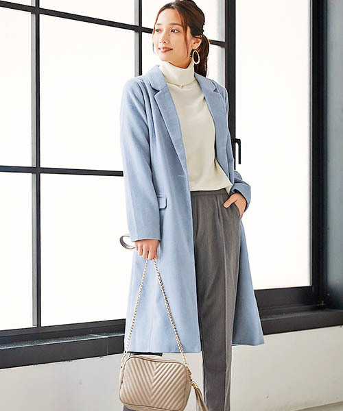 Pierrot（ピエロ）の「ウールタッチロング チェスターコート（ダウンジャケット/コート・レディース・オフホワイト/ブラック/グレー/キャメル/ラベンダー/チェック/ブルー系その他/ライトベージュ・L/M）」の12枚目の写真